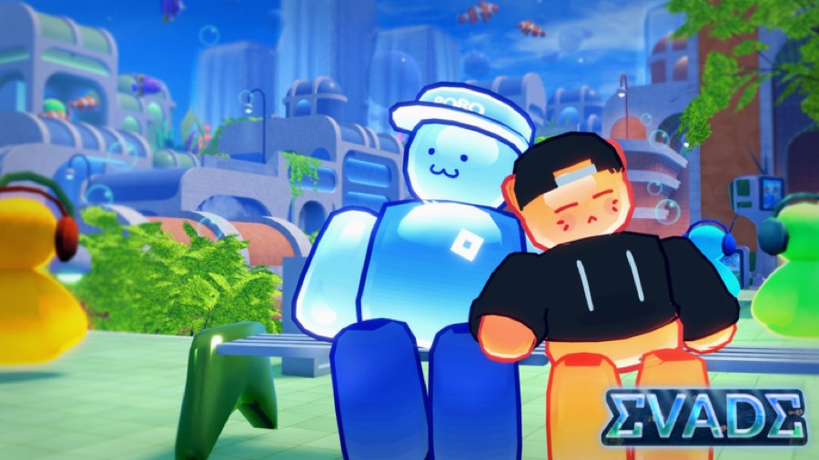 Two survivors standing in a bright summer-themed map